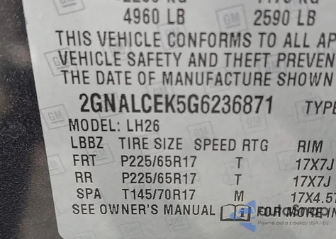 2016 Chevrolet Equinox Lt из США, поврежденный, VIN 2GNALCEK5G6236871